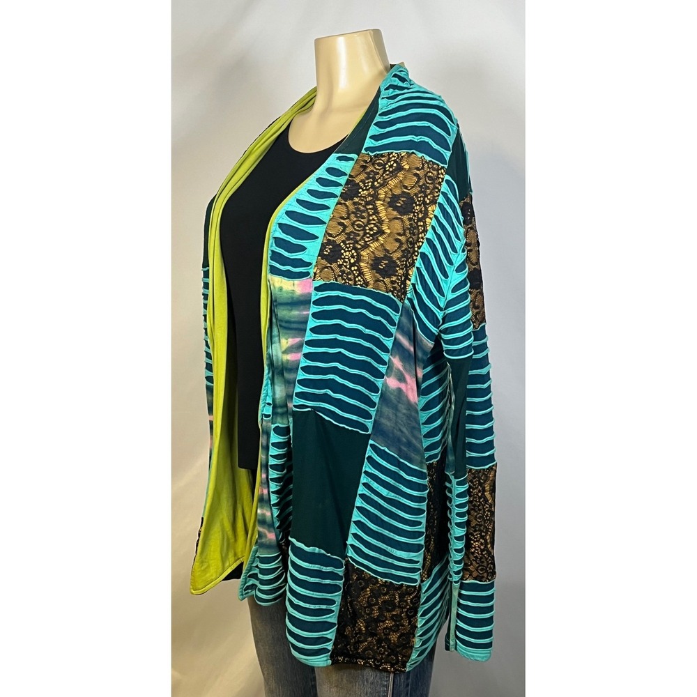 Rising International Womens M Boho Patchwork Razor Cut Lace Cardigan Multi-Color - Picture 5 of 14